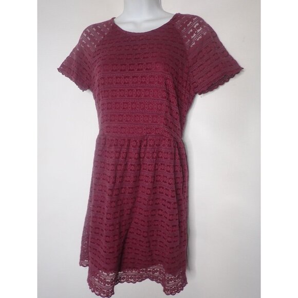 Free People Henna burgundy dress Women 2 Lace overlay‎ short Sleeve Party - Picture 2 of 8